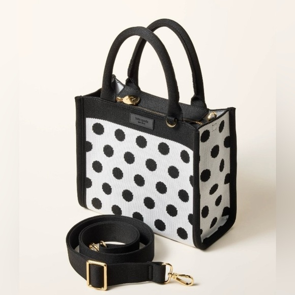 NWT • Kate Spade x Target Poka Dot Black & White Knit Crossbody Bag - Picture 3 of 16